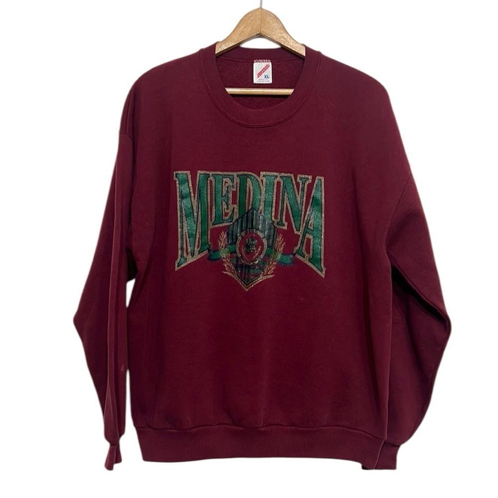 Vintage Sweatshirt Medina Bees Size XL Burgundy Crewneck Pullover Cotton Blend